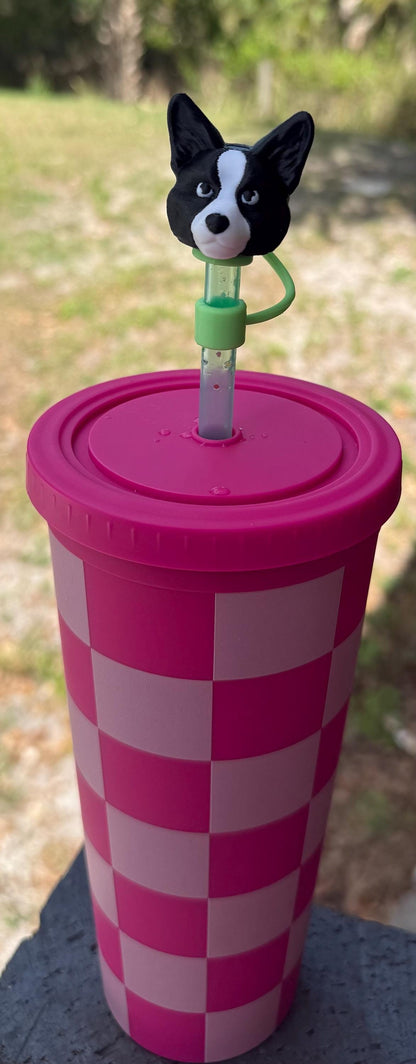Dog breed straw toppers / silicone straws / compatible with most cups!