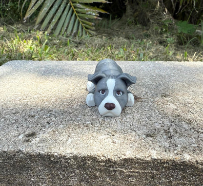 Grey/Blue Pittie Flexi / PitBull/ 3D print / desk pets / desk buddy / fidget / articulated figure