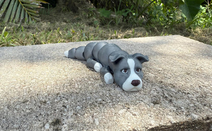 Grey/Blue Pittie Flexi / PitBull/ 3D print / desk pets / desk buddy / fidget / articulated figure